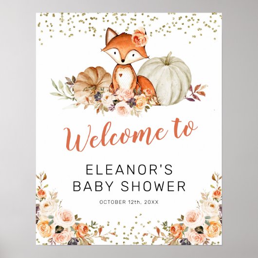 Fox Oh Girl Fall Pumpkin Baby Dusche Begrüßungszei Poster (Vorne)