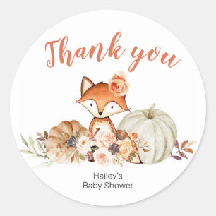 Fox Oh Girl Fall Pumpkin Baby Dusche Danke Runder Aufkleber