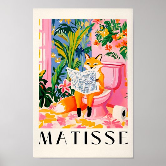 Fox on a Toilet Print, Funny Bad Wall Art, Fön Poster (Vorne)