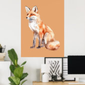 Fox on Blassorange Kinderzimmer Art Poster (Heimbüro)