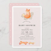 Fox on Branch Pink Girl Baby Dusche Einladung (Vorne/Hinten)