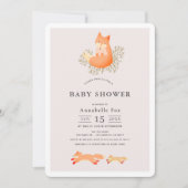 Fox on Branch Pink Girl Baby Dusche Einladung (Vorderseite)