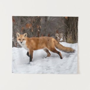 Fox on Snow Wandteppich