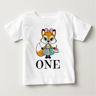 Fox One Today 1 Birthday Gingham Dress White Baby T-shirt
