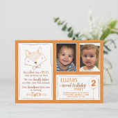 Fox Orange White 2. Geburtstag Foto Einladung (Stehend Vorderseite)