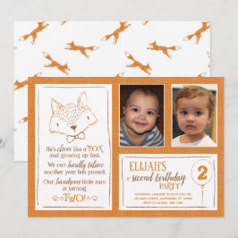 Fox Orange White 2. Geburtstag Foto Einladung