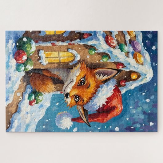 Fox Peeking from Gingerbread House Hat Puzzle (Horizontal)