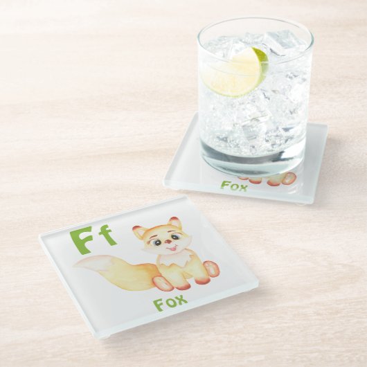 Fox personalisieren ABC: Buchstabe F - Ihren Namen Glasuntersetzer (Schrägansicht)