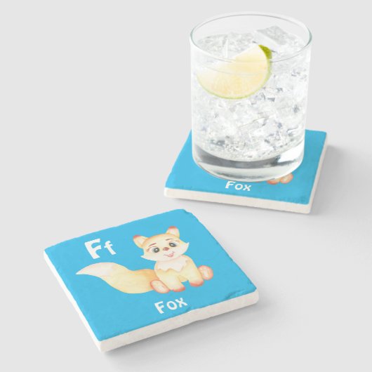 Fox personalisieren ABC: Buchstabe F - Ihren Namen Steinuntersetzer (Seitenansicht)