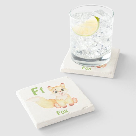 Fox personalisieren ABC: Buchstabe F - Ihren Namen Steinuntersetzer (Seitenansicht)