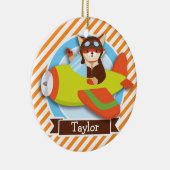 Fox-Pilot für grüne und orangefarbene Flugzeuge Keramikornament (Rechts)