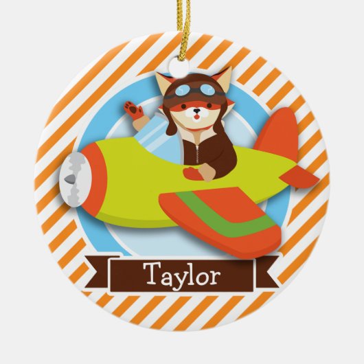 Fox-Pilot für grüne und orangefarbene Flugzeuge Keramikornament (Vorne)