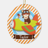 Fox-Pilot für grüne und orangefarbene Flugzeuge Keramikornament (Links)