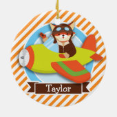 Fox-Pilot für grüne und orangefarbene Flugzeuge Keramikornament (Hinten)