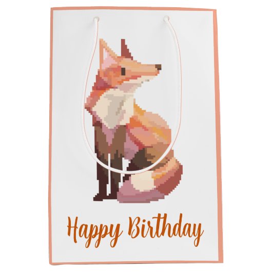 Fox Pixelart, Pixel Art, happy birthday Mittlere Geschenktüte (Vorderseite)