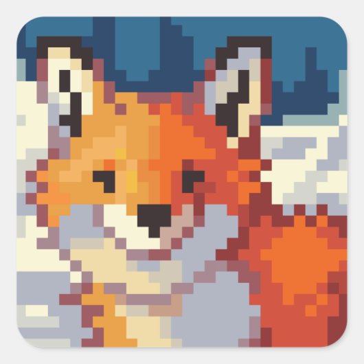 Fox, pixelart, Pixel Art Quadratischer Aufkleber (Vorderseite)
