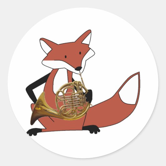 Fox Playing the French Horn Runder Aufkleber (Vorderseite)