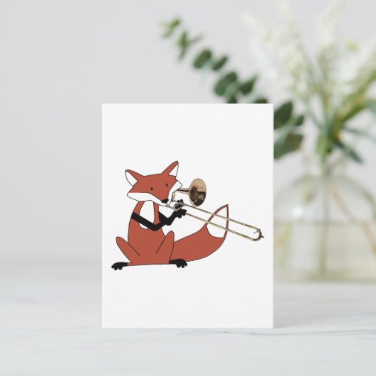 Fox Playing the Trombone Postkarte (Stehend Vorderseite)