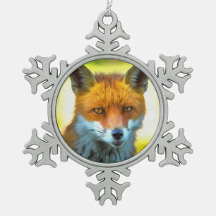 Fox Portrait Realistische Wildnis Kunst, Dichtung Schneeflocken Zinn-Ornament