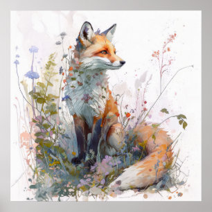 Fox Portrait Tiermalerei Kunst, Dichtung und Musik Poster