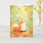 Fox Pumpkin Perch Karte (Gelbe Blume)