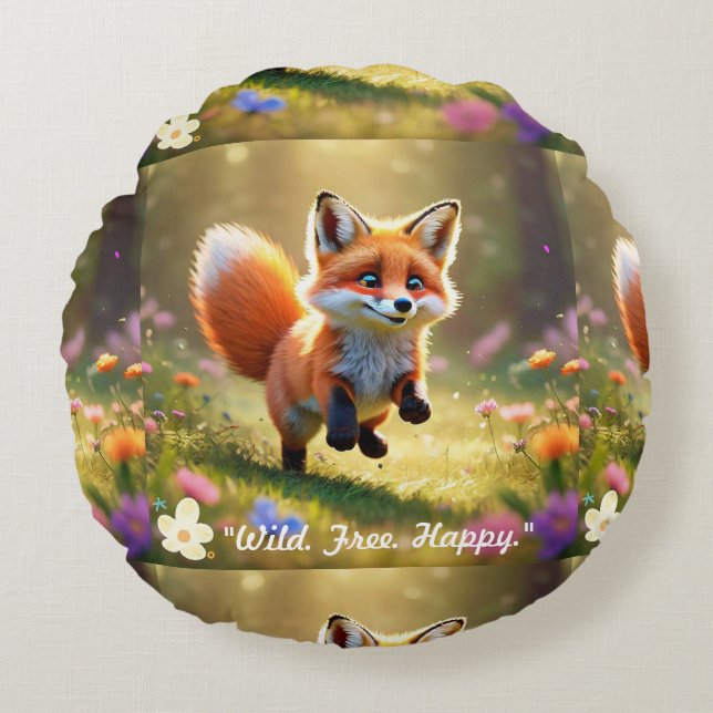 "Fox Pup's Delight" Rundes Kissen (Vorderseite)