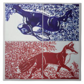 Fox, Rabbit Floral Navy Blue Red Zeichnend Keramik Fliese (Vorderseite)