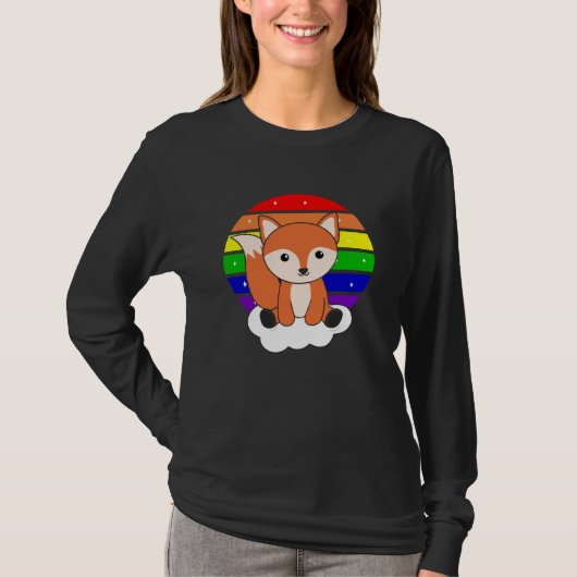 Fox Rainbow Glitzer Kawaii Orange T-Shirt (Vorderseite)