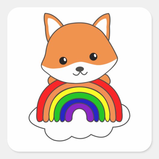 Fox Rainbow Niedlicher Tiere Farbenfoxenwälder Quadratischer Aufkleber (Vorderseite)