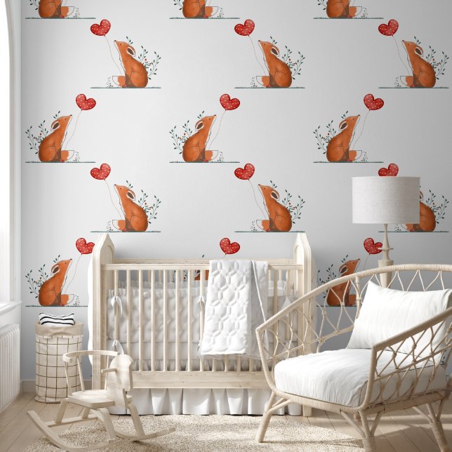 Fox & Red Heart Balloon Design Tapete (Kinder)