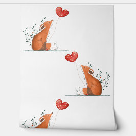 Fox & Red Heart Balloon Design Tapete