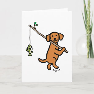 Fox Red Labrador Fishing Cartoon Karte