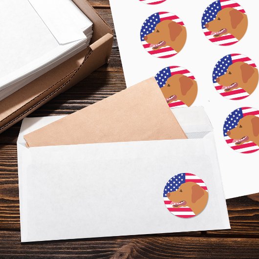 Fox Red Labrador Profil US-Flagge Runder Aufkleber