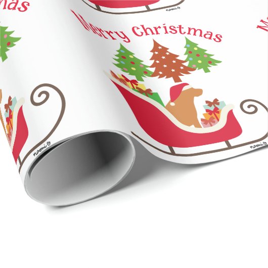 Fox Red Labrador Silhouette Christmas Sleigh Geschenkpapier (Rolleneckpunkt)
