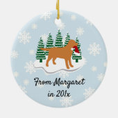 Fox Red Labrador Weihnachten Evergreen Snowflakes Keramik Ornament (Hinten)