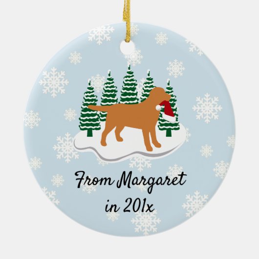 Fox Red Labrador Weihnachten Evergreen Snowflakes Keramik Ornament (Hinten)