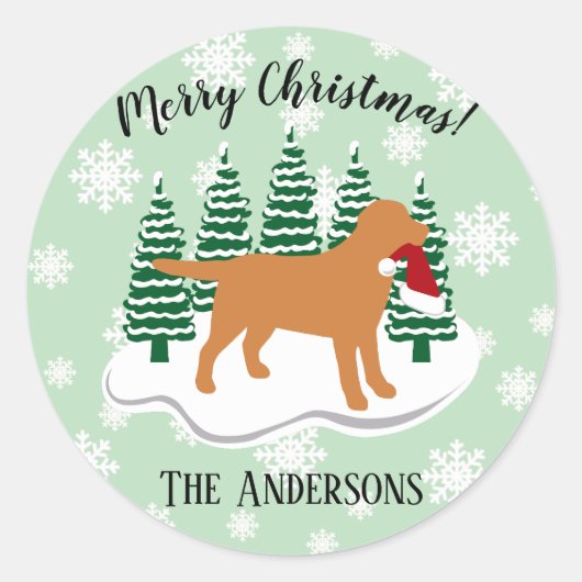 Fox Red Labrador Weihnachten Evergreen Snowflakes Runder Aufkleber (Vorderseite)