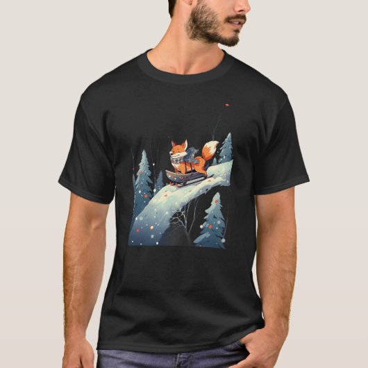 Fox Riding Sled Sledge Sleighing Snow Sledging Win T-Shirt (Vorderseite)