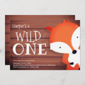 Fox Rustic Wood Wild ein erster Geburtstag Einladung (Vorne/Hinten)