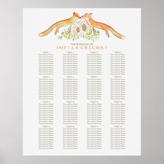 Fox Rustic Woodland Hochzeitstabelle Poster (Vorne)