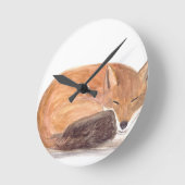 Fox schlafend Aquarell Runde Wanduhr (Winkel)