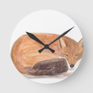 Fox schlafend Aquarell Runde Wanduhr