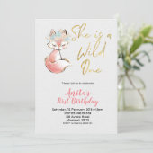 Fox She is a Wild One Birthday Einladung (Stehend Vorderseite)