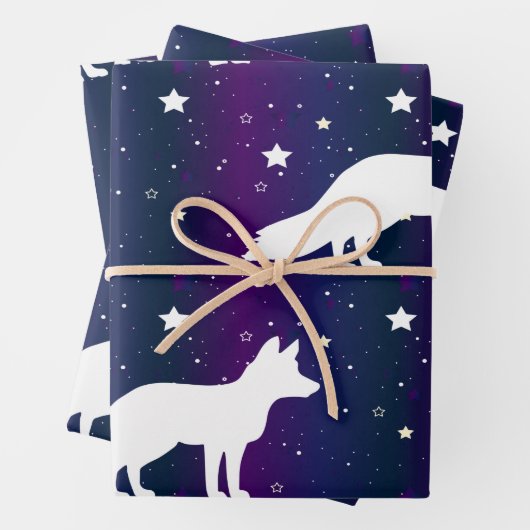 Fox Silhouette Starry Night Galaxy Lover Universum Geschenkpapier Set (Beispiel)