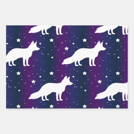 Fox Silhouette Starry Night Galaxy Lover Universum Geschenkpapier Set (Vorderseite)