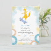 Fox Skaten Birthday Einladung (Stehend Vorderseite)