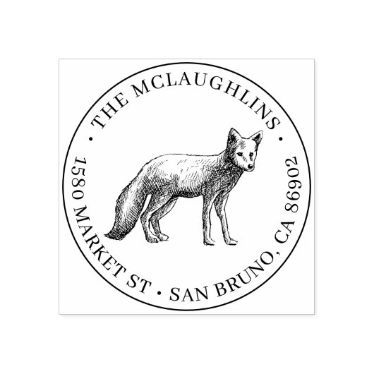 Fox Sketch | Runder Familienname und Rücksendeadre Gummistempel (Prägung)
