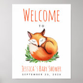 Fox Sleeping Woodland Baby Dusche Begrüßungszeiche Poster (Vorne)