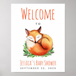 Fox Sleeping Woodland Baby Dusche Begrüßungszeiche Poster
