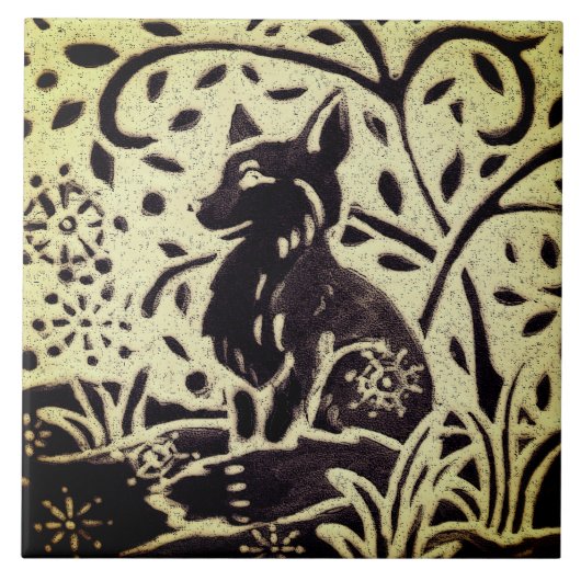 Fox Snow Gray Green Stoneware Winter Woodland Art Fliese (Vorderseite)